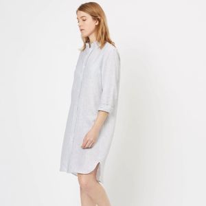 NWOT Womens Collarless Shirt Dress Linen Stripe